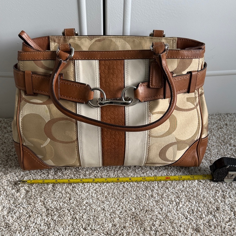 Brown and Cream Women's Handbag